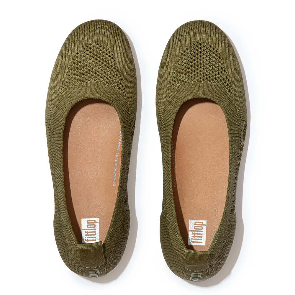 Fitflop Womens Ballet Flats - Allegro Airyknit - Olive Green - 605-OPYCZL